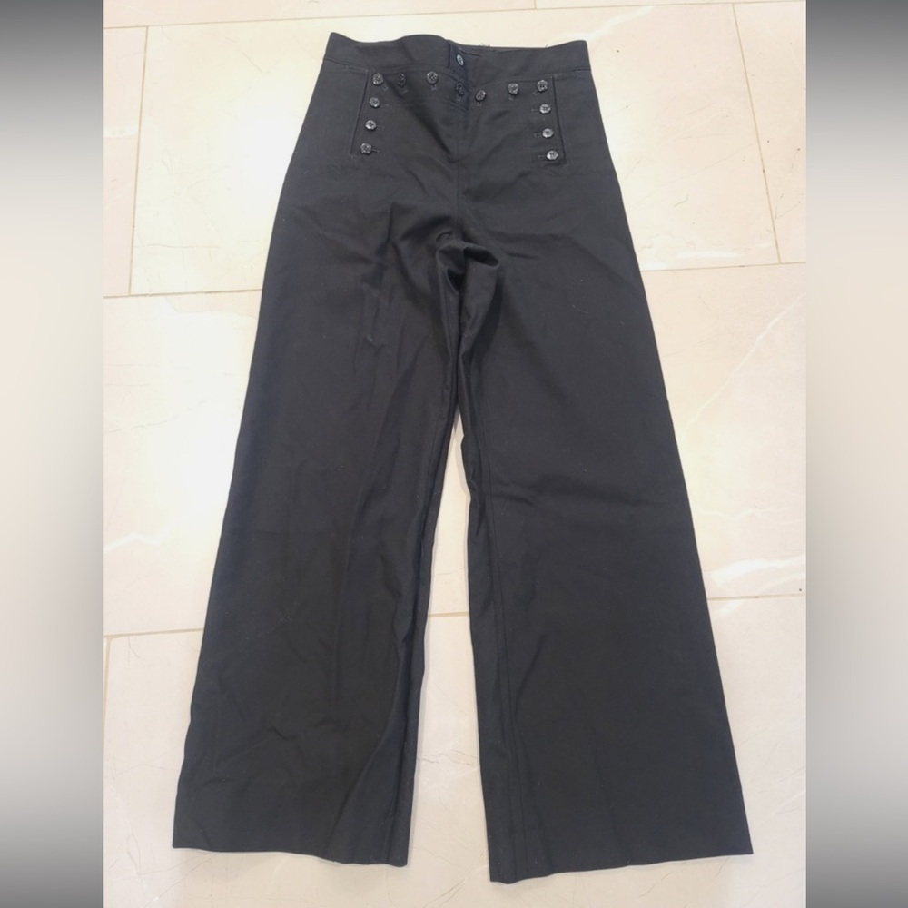 Vintage 90s US Navy Flare Deck Pants Black Wide Leg Stencil Boho